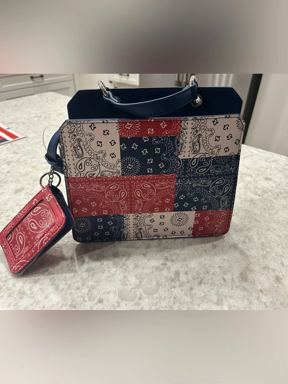 “New” Steve Madden Women's Patchwork Bandana Print Satchel w/ matching card hldr